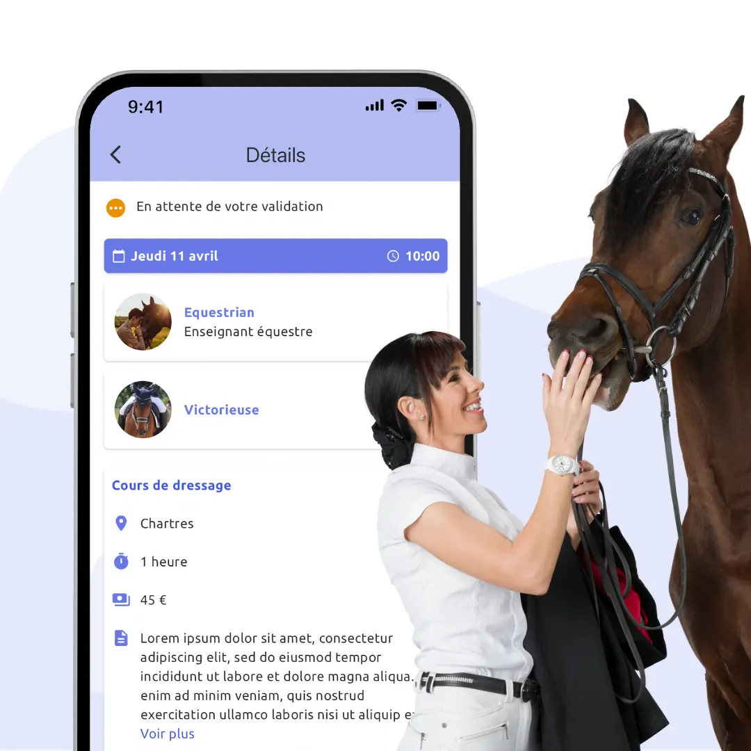 Détail d'un rendez-vous de cours de dressage dans l'application MyPets Partner