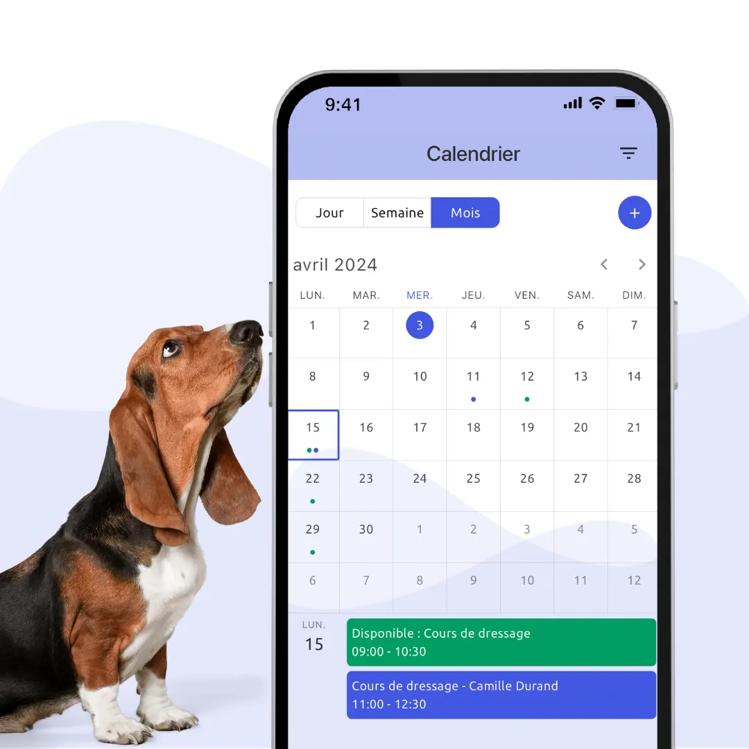 Calendrier des créneaux d'un professionnel dans MyPets Partner